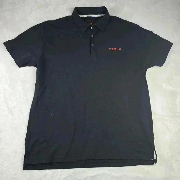 Tesla Men’s Black Polo Shirt Polyester Short Sleeve Sz 2XL - Picture 1 of 8